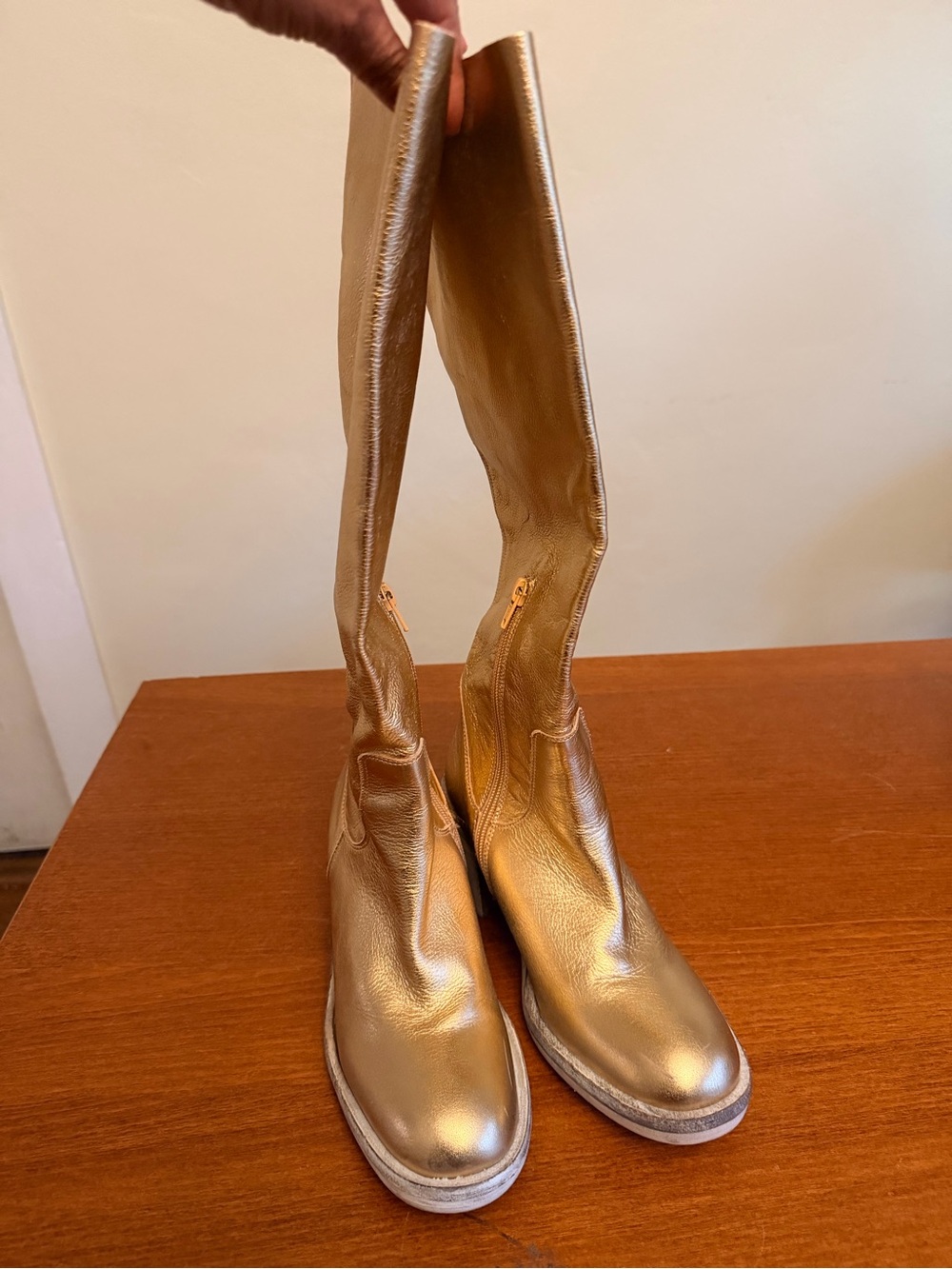 Free People Essential Tall Slouch Boots Metallic Gold Leather 36.5 US 6.5
